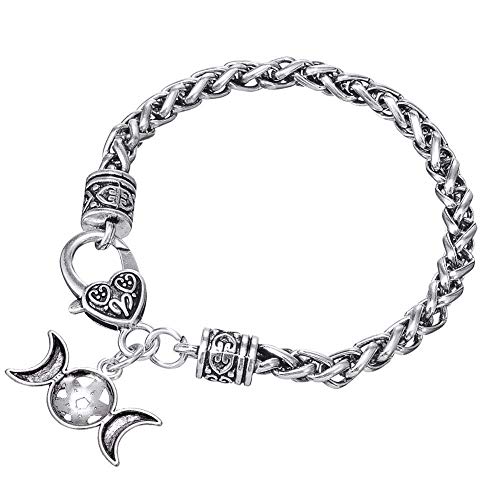Triple Moon Goddess Amulet Wicca Pentagram Wheat Chain Bracelet for Women Men Pagan Jewelry4