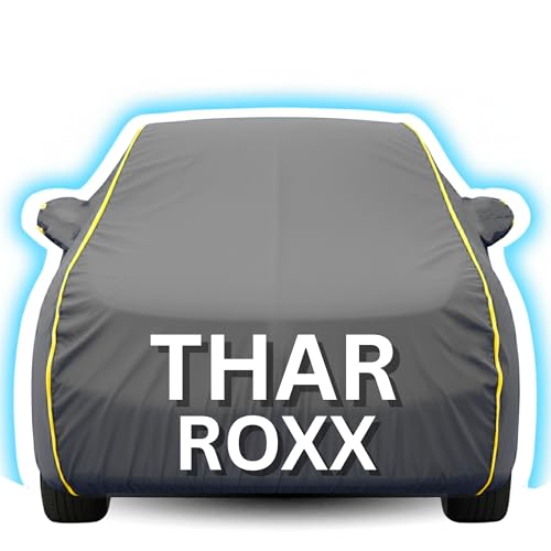 Image of Kayme Premium Grey Thar Roxx Car Cover Waterproof for (All Models & Variants - Petrol, Diesel, CNG & EV) |Speacially Custom Fit with Mirror Pockets |All-Weather Protection - Outdoor Car Body Cover