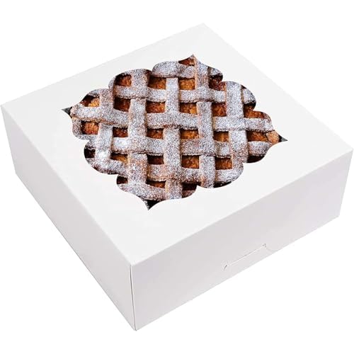 20 Pack Pie Boxes 10x10x3inch Bakery Boxes with Window Dessert Pastry Box for Pies,Cheesecakes and Chocolate Covered Strawberries (White) White 20