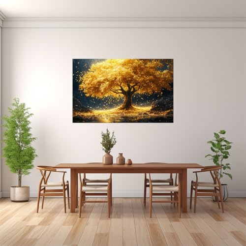 Tableau arbre fortune doré QUSAAOU décoration de salon toile moderne 70x100cm