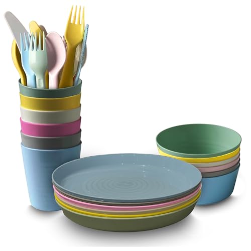 Home Stuff Kids Tableware Set -Dinnerware Set Plate, Mug, Cutlery, and Bowl, Plastic 36 Pcs Set,...
