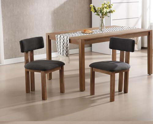 Miniatura 7 de Chairus Sillas De Comedor Madera Juego 2 De Sillas Cocina Tapizadas De Lino, Silla Minimalista Con Respaldo Curvo Para Salón Restaurante, Gris