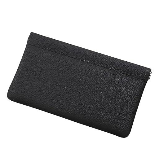 Self-Closing Genuine Full-Grain Leather Long Wallet - Passport Holder, Driver's License & Document Organizer with Earphone Cable Storage, Cash Pouch & Makeup Bag (black)