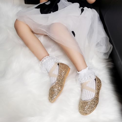 YIBLBOX Girl's Glitter Ballet Flats Ballerina Mary Jane Princess Wedding Dress Shoes Sparkle Dress up Shoes3