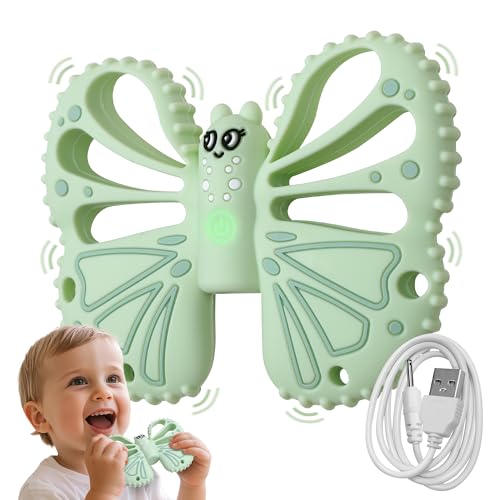 Vibrating Sensory Chew Toy for Autistic Children - USB fast charging, 10-speed vibration baby teether, Rechargeable Teether for Babies 18 Months, Autism Sensory Toys & Calming Chew Toys (Green)