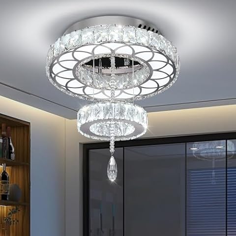 Flashing God Dia 16" Crystal Small Chandelier Crystal Silver Ceiling Light Fixtures LED Flush Mount Ceiling Light for Living Room Bedrooms Dining Room Dimmable 2700k 4500k 6000k Cover