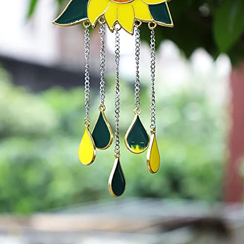 Emvanv Sunflower Wind Chimes, Hanging Stained Glass Sunflower Dripping Pendant Ornaments, Alloy Flower Wind Chimes Art Decorations For Garden Patio Living Room Park Tree Outdoor Decor(Yellow) #TOP7