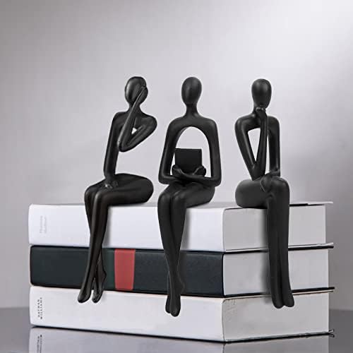 PWBSLAI 3PCS Modern Decor Sitting Thinker Abstract Art Sculpture, Collectible Resin Statue, Figurines Accent Home Decor for Office Desktop Decor (Black)