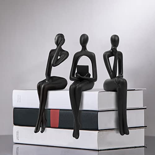 Pwbslai 3Pcs Modern Decor Sitting Thinker Abstract Art Sculpture, Collectible Resin Statue, Figurines Accent Home Decor For Office Desktop Decor (Black) #TOP23