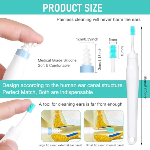 Image of HANNEA Ear Wax Removal Tool Kit Gentle Soft Ear Cleaner with 16Pcs Replacement Silicone Tips of 3 Designs Deep Cleaning Triple Curved Loop Tipped Stainless Steel Ear Wax Removal Kit