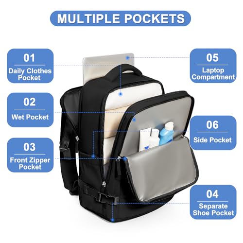 Image of coofay Travel Backpack For Women Airline Approved Carry On Waterproof Sports Luggage Casual Daypack Small Hiking Backpack Black