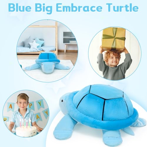 Image of MorisMos 33Inch Giant Blue Sea Turtle Stuffed Animal, Large Turtle Plush Pillow, Soft Ocean Animal Plush Toy for Kids, Big Turtle Plushie for Bed Sofa Room Decor, Birthday Gift