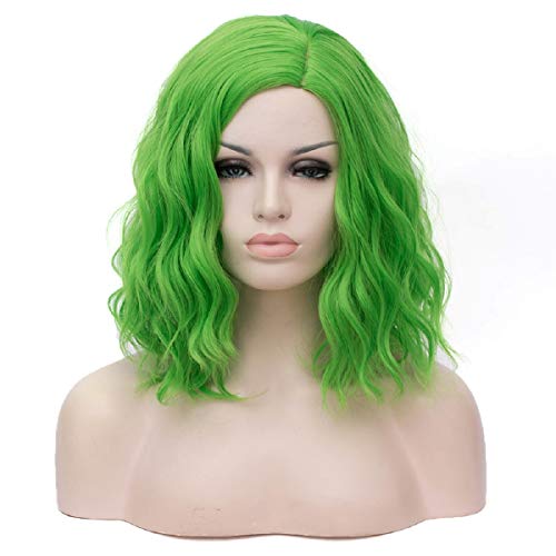 Alacos Green Wig Synthetic Heat Resistant Party Anime Cosplay Wig for Women +Wig Cap (40cm No Bangs)
