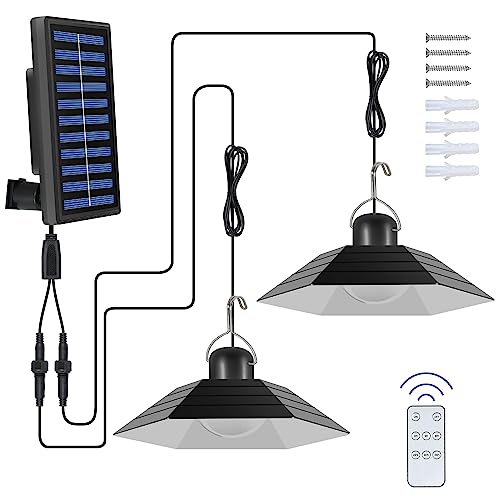 DELIPOP Lampada Solare da Esterno con Telecomando, Dimmerabile Luci Solari Esterno LED, IP65 Impermeabile Lampada a Sospensione con cavo da 3 m per interno/esterno Per Giardino, Garage, Balcone