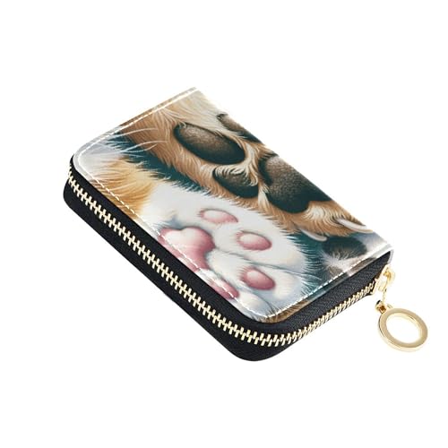 Burbuja Funny Cat Dog Paws Credit Card Holder for Women Men RFID Blocking, Leather Accordion Zipper Card Case Wallet 11 Slots