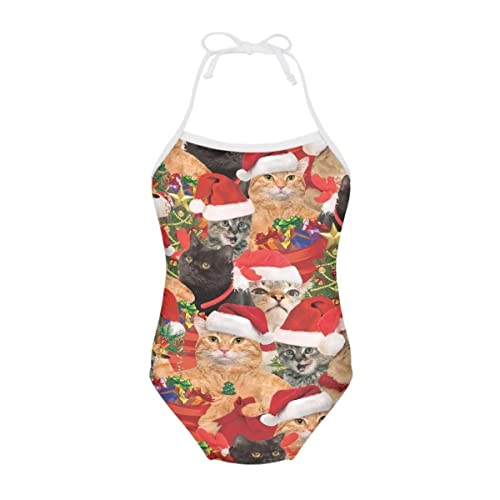 Christmas Cat Animal Kids Girls Bathing Suit Childrens Printed Beach Swimwear Beach Bikini Girls Bathing Wear - Main Image