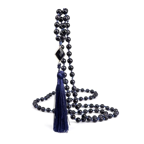Bracelet Perles 8mm Homme Femme LLXYWJ Collier Pampilles Pierre Bleu Foncé