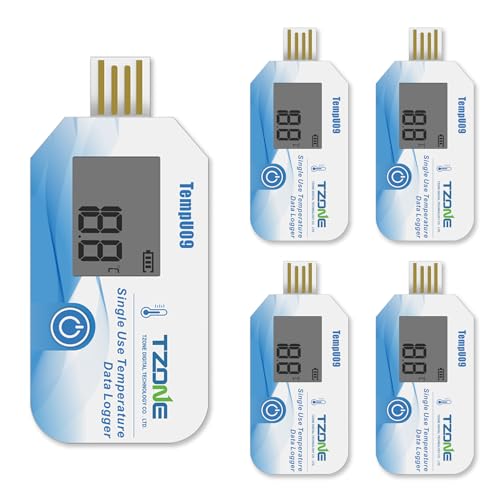Image of Tzone USB Temperature Data Logger Disposable Digital Temp Recorder TempU09 | PDF /CSV Report,IP67 Waterproof,Single-use Thermometer Datalogger,for Medical Refrigerator Freezer Storage,32000 Recordings