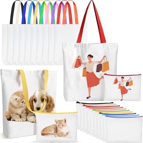 TESIN Paquete de 20 bolsas de lona de sublimación, bolsas de cosméticos reutilizables en blanco, bolsas de comestibles en blanco, bolsas de impresión de transferencia de calor, bolsas de maquillaje,