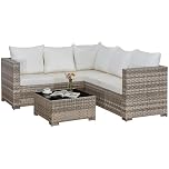 AOUXIN 5 Seater Rattan Garden Furniture Set, Rattan Corner Sofa Set Patio Sofa with Glass Table (Beige)
