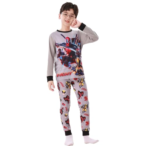 TBNRFrags Pigiama per ragazzi Set Supereroe Cartoon Pigiama a maniche lunghe Abbigliamento da notte Abbigliamento per la casa Bambini Cotone Sleepwear 2 Pezzi Pjs Set, Grigio, 7-8 Years