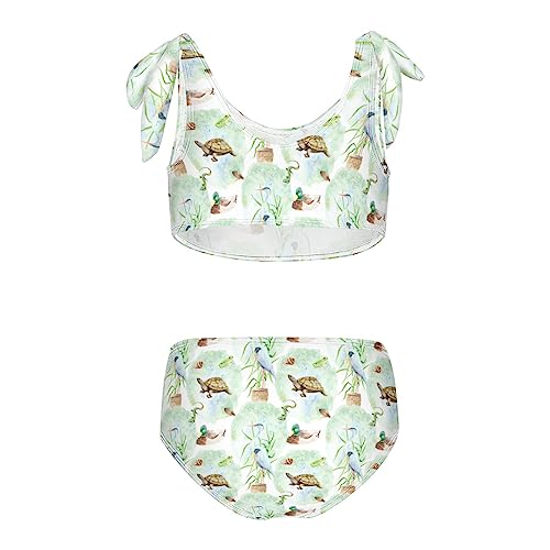 Image of Horse Pattern On Blue Girls Bikini Sets 2 Piece Swimsuits Bathing Suit Swimwear