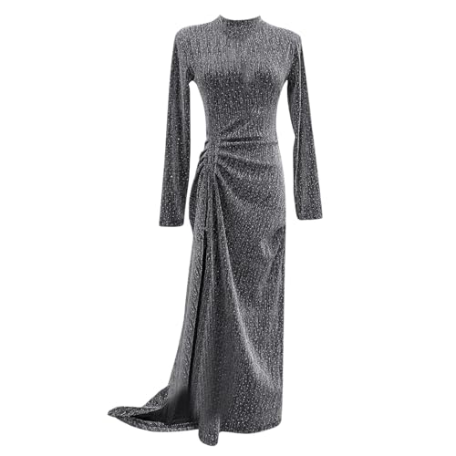 Robe à paillettes femme : robe de soirée col montant froncée