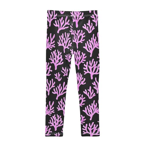 Pink Coral Girls Leggings Soft Stretch Workout Yoga Dance Pants for Kids Casual Tights2