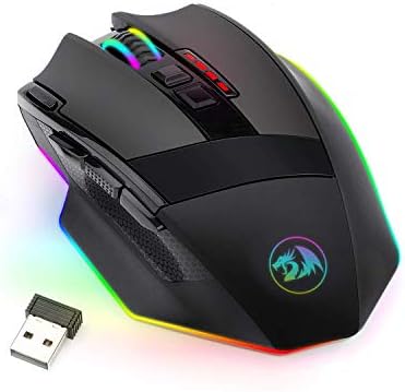 Redragon M801 Gaming Mouse LED RGB Backlit MMO 9 Programmable Buttons Mouse with Macro Recording Side Buttons Rapid Fire Button 16000 DPI for Windows PC Gamer (Wireless, Black)