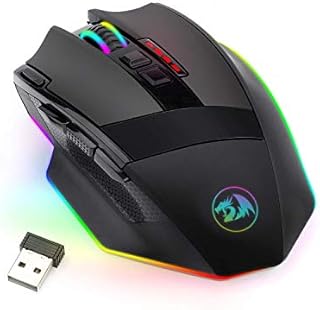 Redragon M801 Gaming Mouse LED RGB Backlit MMO 9 Programmable Buttons Mouse with Macro Recording Side Buttons Rapid Fire Button 16000 DPI for Windows PC Gamer (Wireless, Black)
