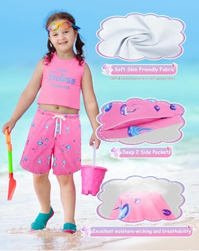 UPTRIS Girls Swim Shorts Beach Girl Board Shorts with Liner Quick Dry Toddler Baby Girls Swimming Trunks with Pockets 16M-14T3