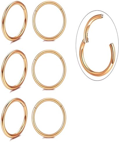 Unisex Dainty Tiny 18k Real Gold Plating Cartilage Huggie Hoop Earrings, 16G Surgical Steel Small Endless Hinged Hoops Earring for Earlobe Cartilage Helix Rook Daith Conch Nose Lip Body Piercing Jewelry