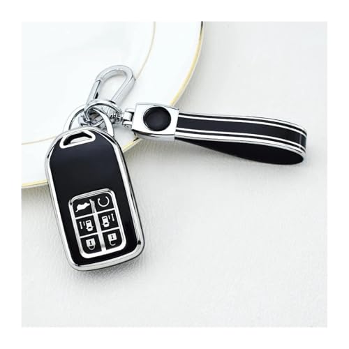 アコード シビック CRV パイロット リッジライン オデッセイ パスポート スマートリモートキープロテクター 6ボタン TPU 車キーケースカバー シェルフォブ対応(Silver Black Set)