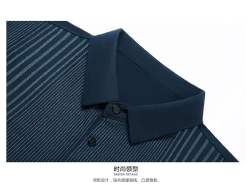 Men Business Full Sleeve Polo Shirt Solid Print Striped Embroidery Lapel Button Loose Top2