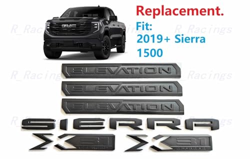 Image of 6Pc Elevation Sierra Bed X31 Emblem Door Tailgate 3DBadge Nameplate Replacement for 2019-2023 Gen Sierra 1500 (Matte Black)