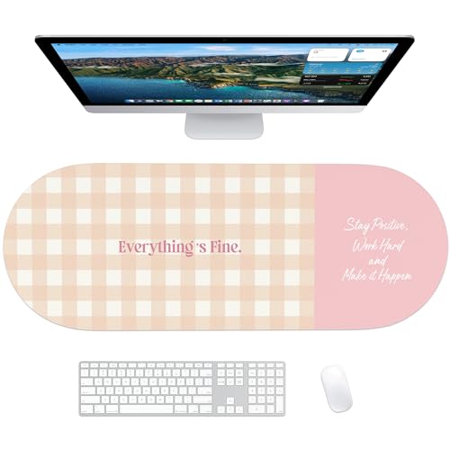 Velluxion Checkered Pattern Desk Pad Protector, 35.5 x 13'' Aesthetic Mouse Mat for Desktop, Waterproof PU Leathe Non-Slip Desk Writing Pad for Office and Home, Orange and Pink