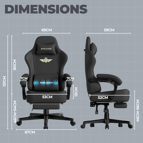 Image of GTPLAYER Big and Tall Gaming Chair 400lbs Heavy Duty Office Chair with Footrest, High Back Pocket Spring Ergonomic Computer Chair for Adults, Wide Cushion with Linkage Armrests,Leather Black-Massage