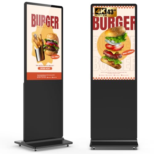 Image of 43 Inch Digital Signage Kiosk 4K UHD, Floor Standing Digital Signage Display, Indoor Advertising Display Screen with Android OS, CMS Publishing System, HDMI /USB /WiFi
