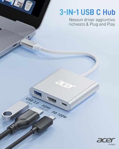 Adattatore USB C HDMI 4K con PD 100W, Adattatore Multiporta USB C HDMI, USB 3.0 5Gbps Compatibile per MacBook Pro, iPad Pro Air, iPhone 16 Plus Pro Max, S24 ecc. - Hub USB - Immagine 4