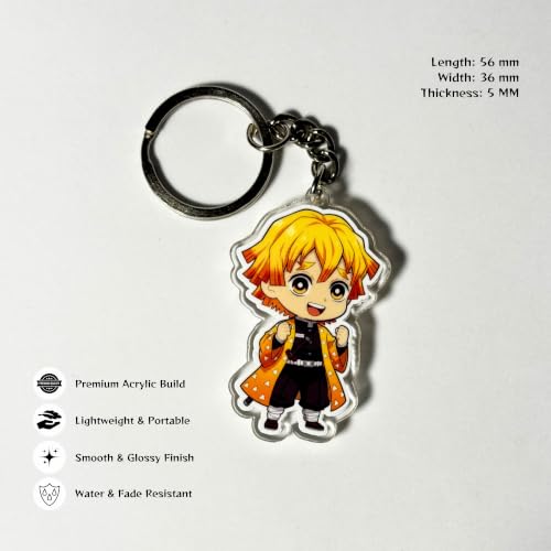 Image of Zenitsu Agatsuma Chibi Acrylic Keychain | Compatible with Demon Slayer Anime | Cute Anime Charm for Keys, Bag, Backpack | Otaku Gift