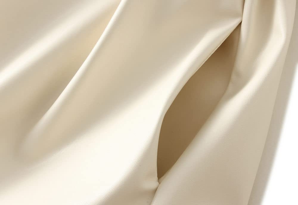 Gonne A Ruota,Gonna Midi da Donna Gonna in Pelle A Pieghe Elastica A Vita Alta Beige con Cerniera Cintura Tasca Gonne Lunghe Moda A-Line Altalena Increspato per Ragazze Signore,S