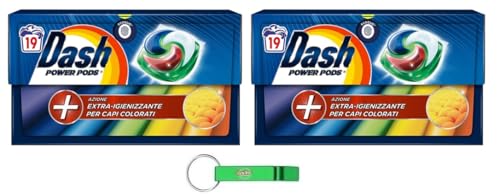 2x Dash Power Pods Waschmaschine Waschmittel in Kapseln, 19 Waschgänge, Extra-Hygiene-Aktion für farbige Kleidung + Beni Culinari Kostenloser Schlüsselanhänger