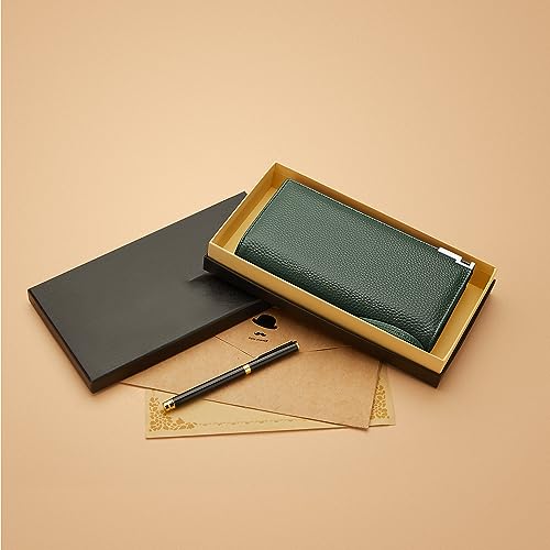 VANNANBA Mens Real Leather Long Wallet RFID Blocking Multi Credit Card Large Capacity Zipper Travel Clutch Wristlet,Green4