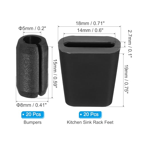 Patas para Parrilla de Fregadero de Cocina PATIKIL, Set 20 Piezas 19 x 18 mm, Protector Cuadrado de Goma Negro miniatura 2