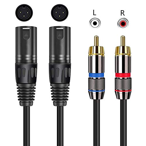 Miniatura 2 de Cable doble RCA macho a XLR macho, 5 pies, negro, interior, 4 pines, 0.236 in, macho a macho, transmisión de audio, compatible con altavoz,