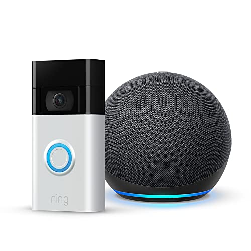 Ring Video Doorbell Nickel Matt + Echo Dot (4. Generation) | Smarter Lautsprecher mit Alexa | Anthrazit