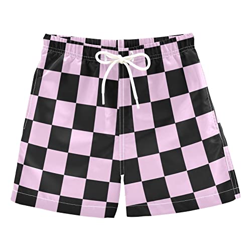 Black Checkers Board Boys Swim Trunks Squares Plaid Toddler Beach Board Shorts Baby Summer Bathing Suit L