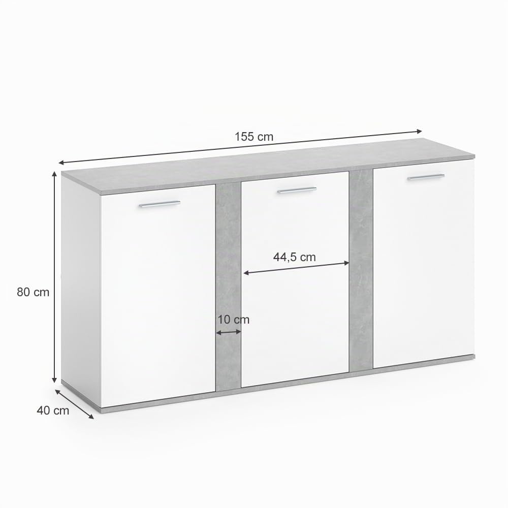 Vicco Credenza Novelli, Calcestruzzo, 40 x 80 cm con ante, adatto per riporre abiti e oggetti per la casa