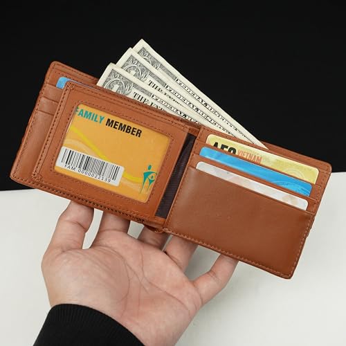 Image of HATA Orange Exotic Bifold Leather Wallet with Hidden Compartment, Men's Minimalist RFID Blocking Wallet with ID Window & Credit Card Holder, Men Handmade Gift for Birthday, Father's Day VINAM-105