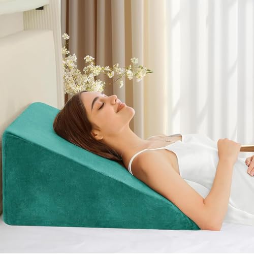 Image of Rosebell Cushion for Sleeping & Acid Reflux Relief, Medium Firm & High Resillience, Orthopedic Wedge Cushion for Leg Elevator Pregnancy GERD Pack of 1 Green Color